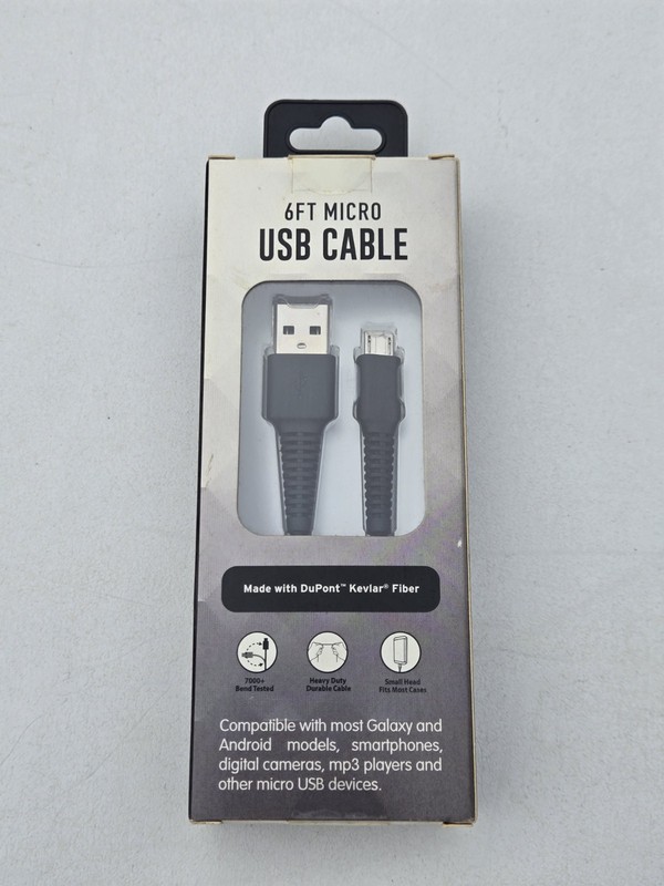 Dupont 6ft Kevlar Heavy Duty Braided Micro USB Cable Black for Samsung