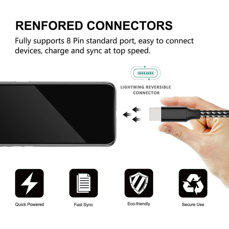 USB Charger Cable Braided Charging Cord Data Sync For iPhone 14 13 12 11 XR SE 8 gallery