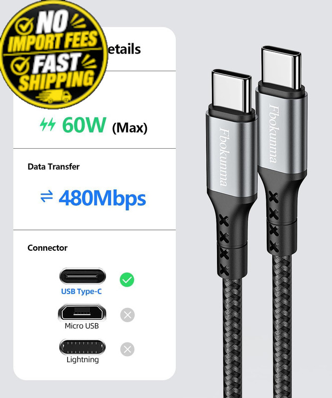 Fbokunma Short USB C to C Cable 1.5FT 2Pack, 60W Fast Charging Type Grey gallery