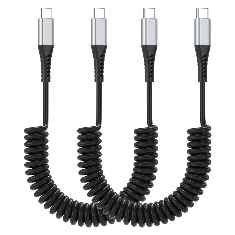 Coiled USB C to USB C Cable, 2 Pack Retractable USB Type C Charging Cable 60W US
