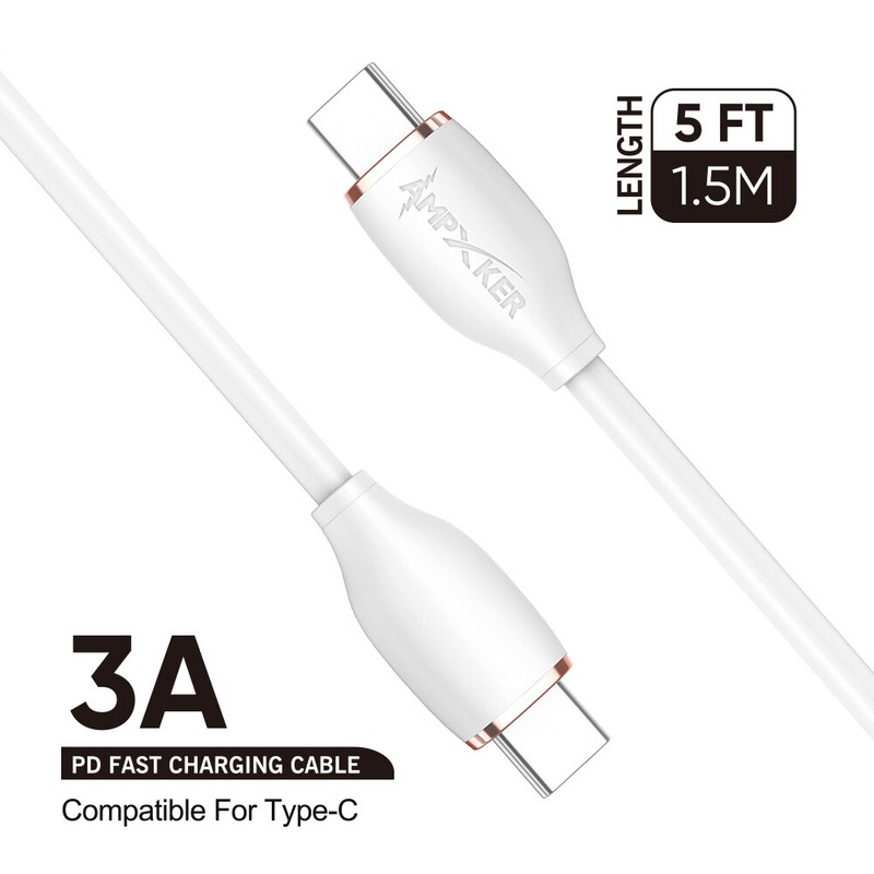 Type C to Type C (5FT /1.5M) 3A Fast Charging Cable Charger Data Thick TPE Cord gallery