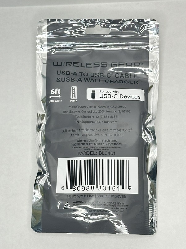 Wireless Gear USB-A to USB-C Cable & USB-A Wall Charger, Black 6Ft Cable gallery