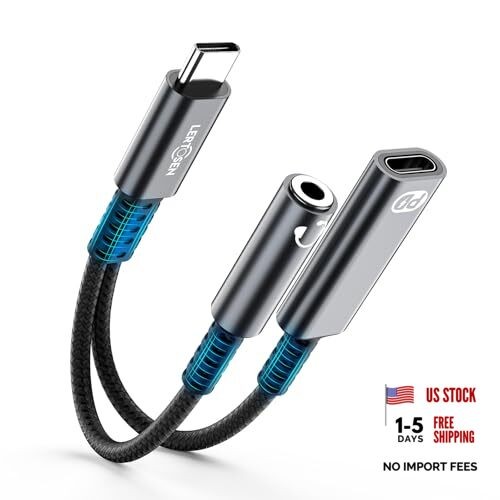 USB C to 3.5mm Headphone and Charger Adapter, 2-in-1 Type 2 Port-Separate Grey