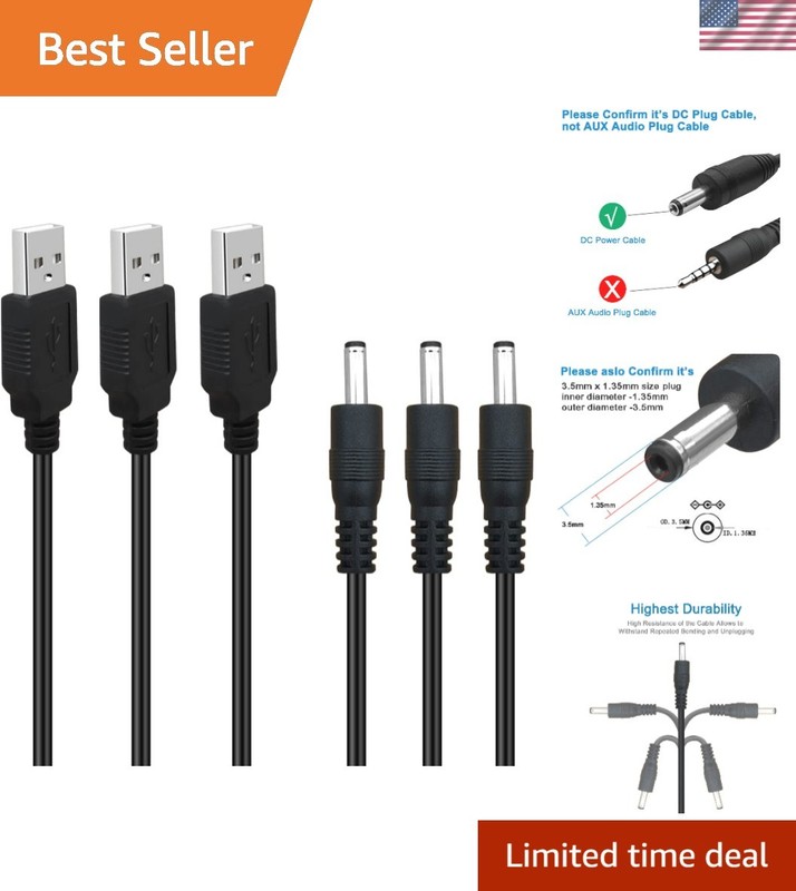 Versatile 3Pack 6FT USB to 3.5mm x 1.35mm Power Cord for Small Electronics