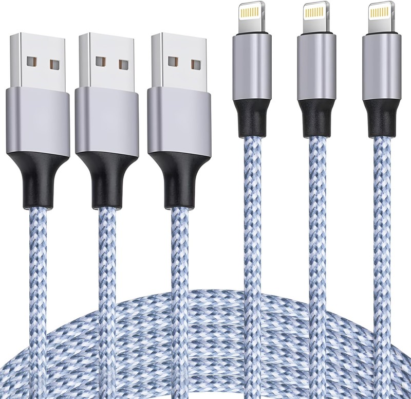 DAZHWA iPhone Charger 3pack 6ft MFi Certified Best New 6 Feet, Silver White