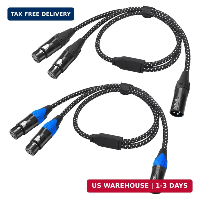 2Pack XLR Male to Dual Female y Splitter Cable,Black+Blue Y Splitter Cable 1 Mal