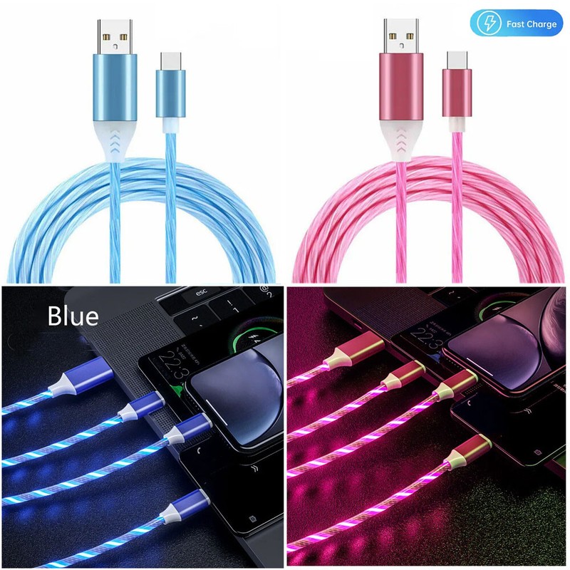 For Samsung iphone Type C Charger Cable Fast Charging Light Up Flowing Led Cord gallery