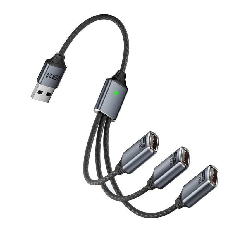 USB Splitter 1 in 3 Out,USB2.0 Male to 3 Female Y Extension Hub Cable,Black