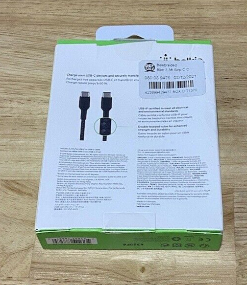 Belkin 3.3' (1M) Braided Strap USB-C to USB-C Cable - Black NIB gallery