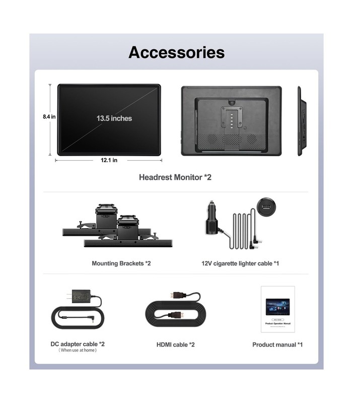 13.5" Android Car TV Headrest Monitor for Back Seat with 4G RAM+64G ROM, Wire... gallery