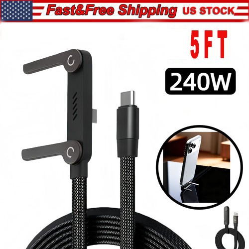 2-in-1 Invisible Holder Charger Cable 240W USB C Fast Charging Cord Phone Stand