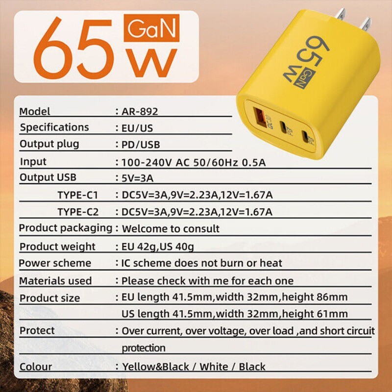 65W Type C Fast Wall Charger & 4 In 1 Cable For iPhone Samsung Google Motorola gallery