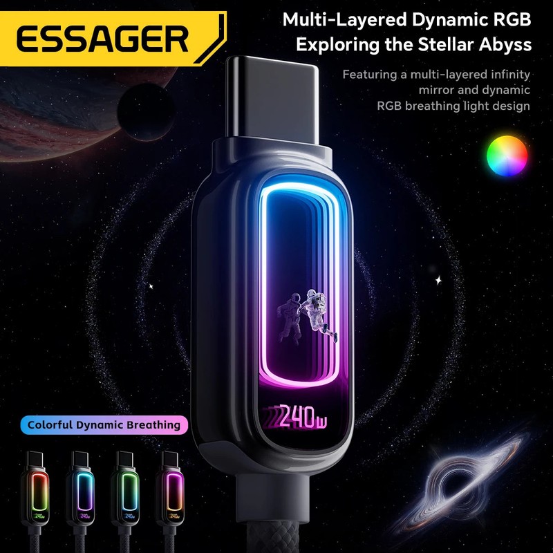 Essager 240W USB-C to USB-C Cable PD3.1 Fast Charging Zinc Alloy Type-C gallery