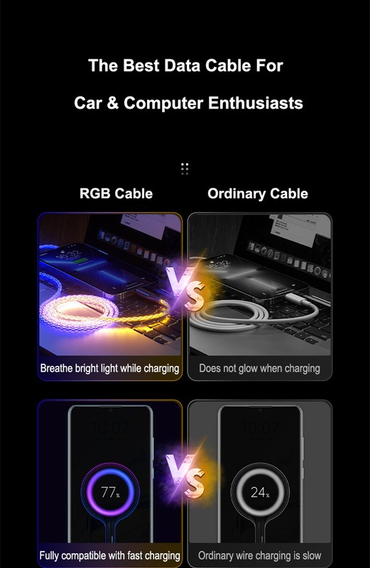 LED RGB Multi Light up USB Type C Fast Charge Cord Samsung Android iPhone 17 16 gallery