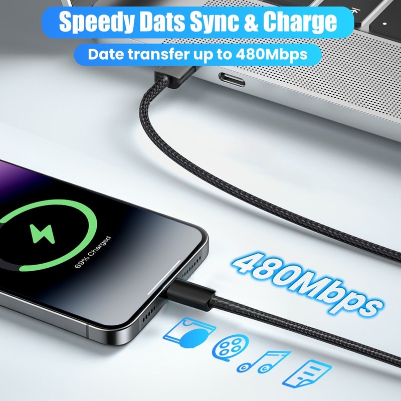 100W USB-C to USB-C Cable Fast Charger PD Nylon Cord For iPhone 16 17 Samsung gallery