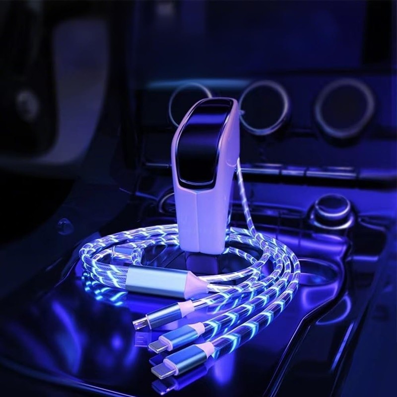 47 Inch Blue Multi Connector Fast Charging Cable USB A To C/Micro LED Cord gallery