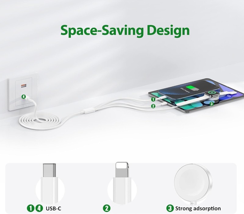 40W PD USB-C Power Adapter 3 in 1 Charger For Apple Watch/iPhone 16 15 14 13 12 gallery