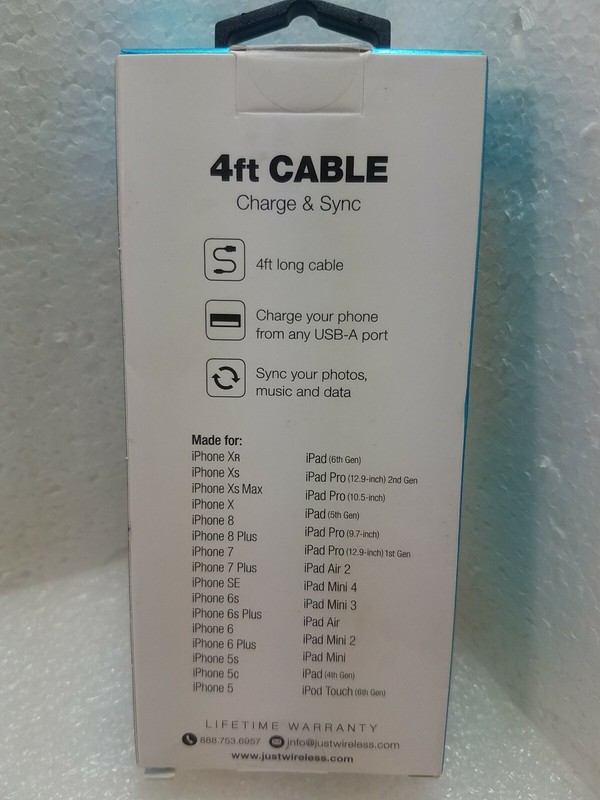 Just Wireless ~4 Ft Cable ~Charge & Sync ~Made For IPhone / IPad / IPod gallery