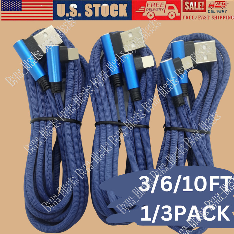 90 Degree Elbow USB Charger Cable 3/6/10FT For iPhone 14 13 12 11 Charging Cord