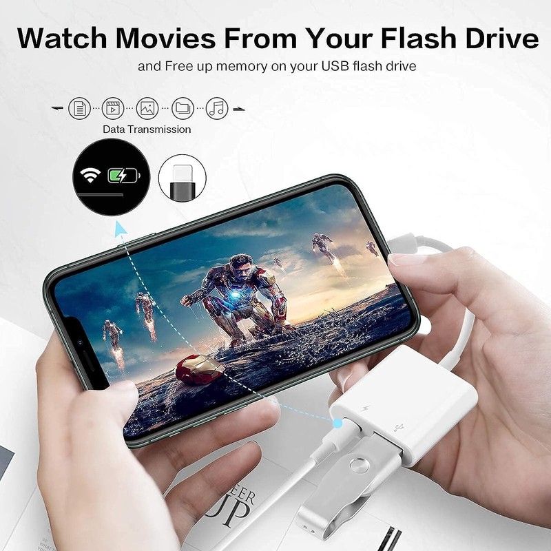 For Apple USB Camera Adapter Transfer Photos Videos with charging for iPhone gallery