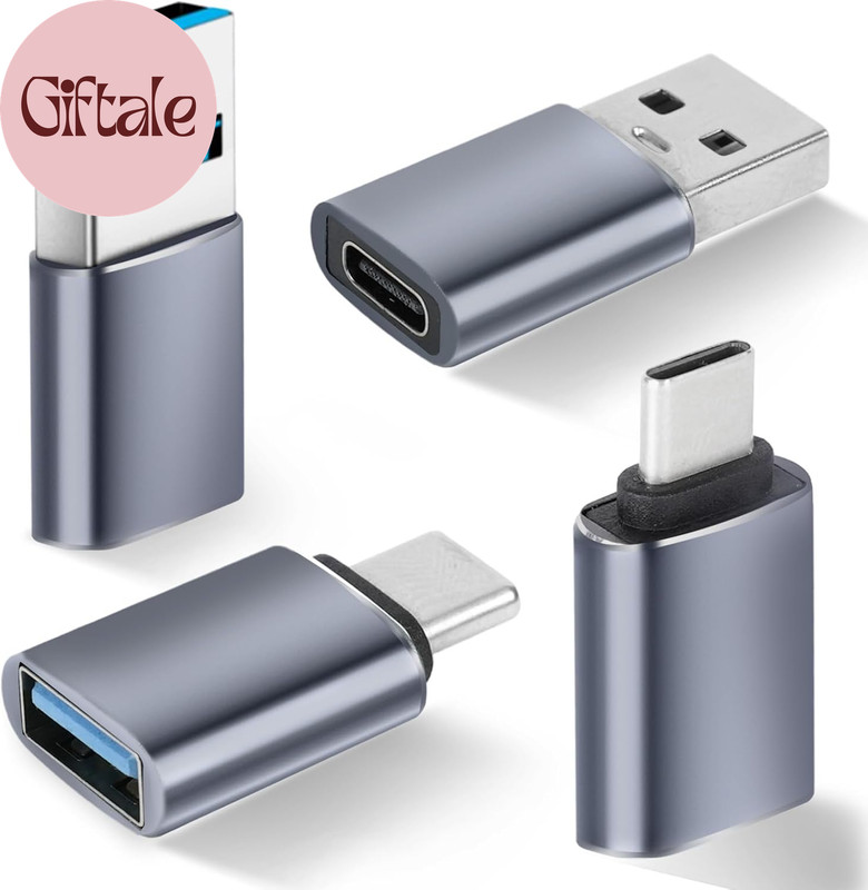 USB to USB C Adapter 4 Pack, 2*Type C Female to a Male Charger Converter & 2*USB