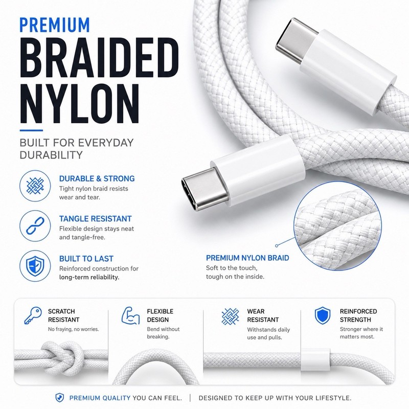 1-Pack USB-C to USB-C Cable 60W Fast Charging Braided Nylon 1M/3.3FT gallery