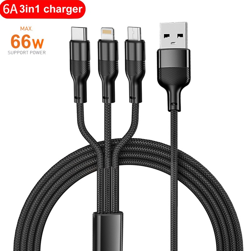 66W Fast Charger 3-in-1 Cable Cord for iPhone 17 16 15 14 13 Samsung S26 S25 S24
