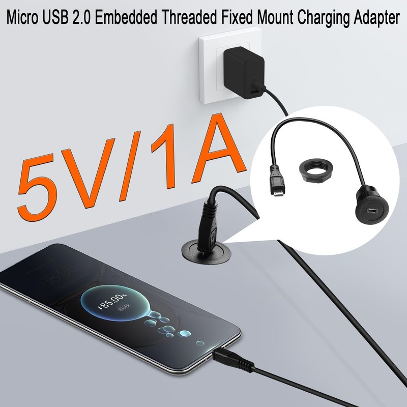 Micro USB Threaded Fixed Mount Charging Short Cable Adapter Micro USB Male to... gallery
