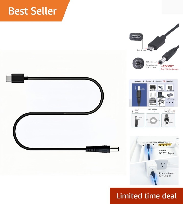 USB C to DC 12V Power Cable – 3.3 Feet for Outdoor, Studio, and Travel Use