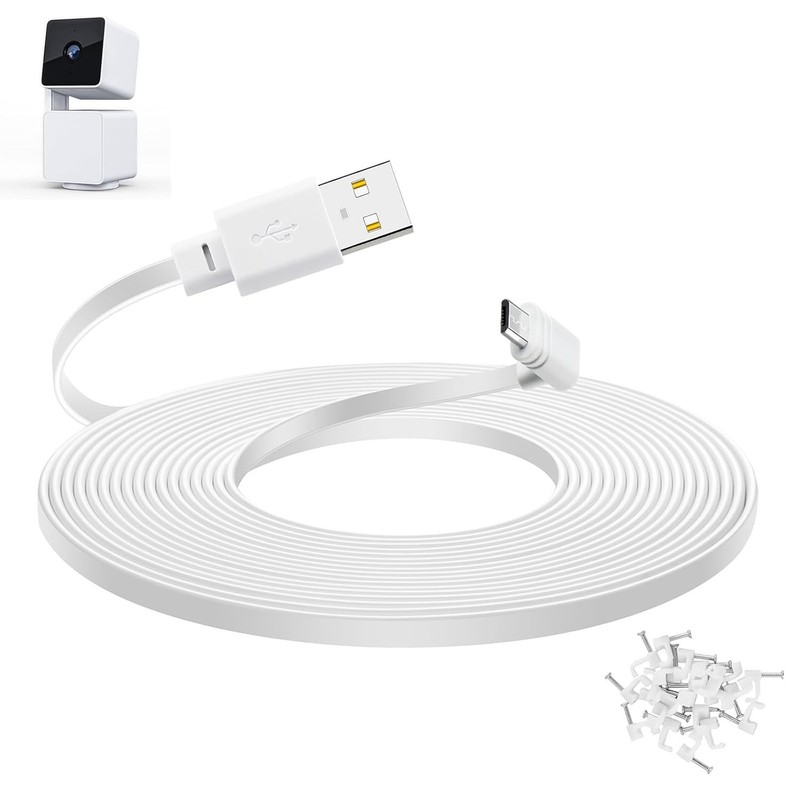 20ft Cable For WYZE Cam Pan v3 Camera Flat Micro USB 90 Degree Power Cord
