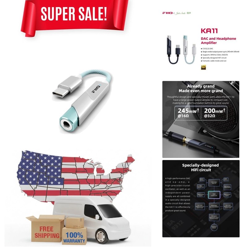 KA11 High-Fidelity USB C to 3.5mm Audio Adapter - 32bit/384KHz, Portable Silver