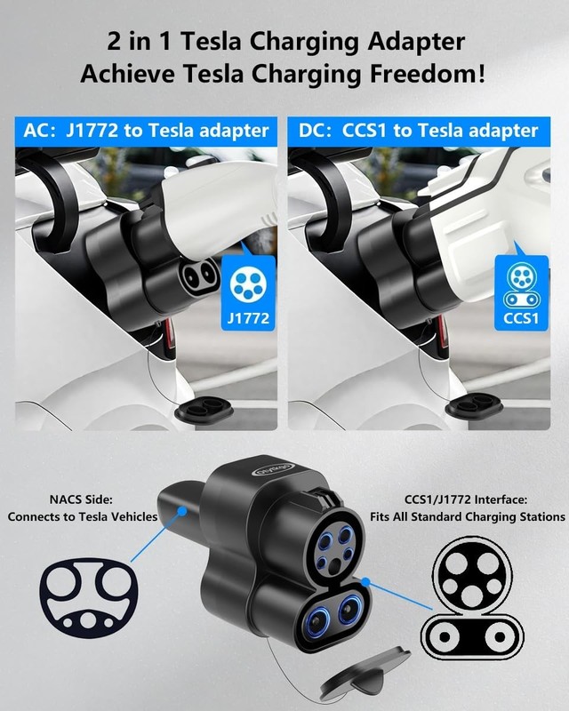 CCS1 to NACS Fast Charging Adapter, 250kW for Tesla Model 3/Y/S/X, Plug & Play E gallery