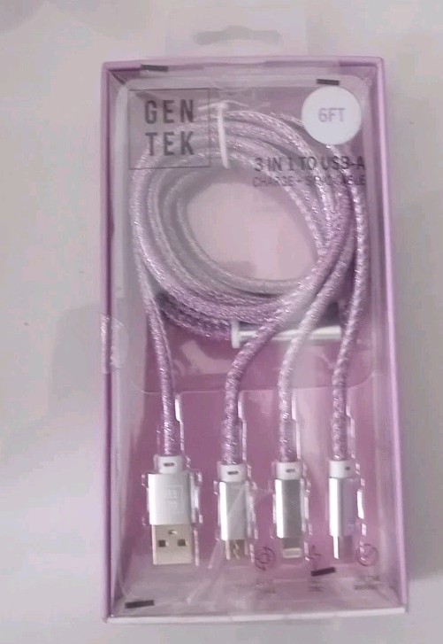 New GEN TEK 6-foot, 3-in-1charging and synchronization cable Type C/Micro USB