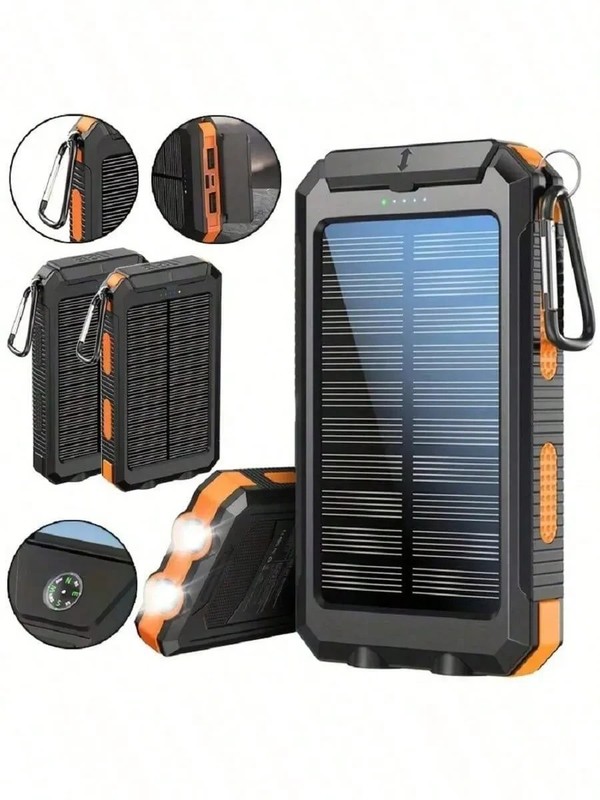 10000mAh Solar Power Bank Dual USB & USB-C Output Charger For Outdoor Adventures
