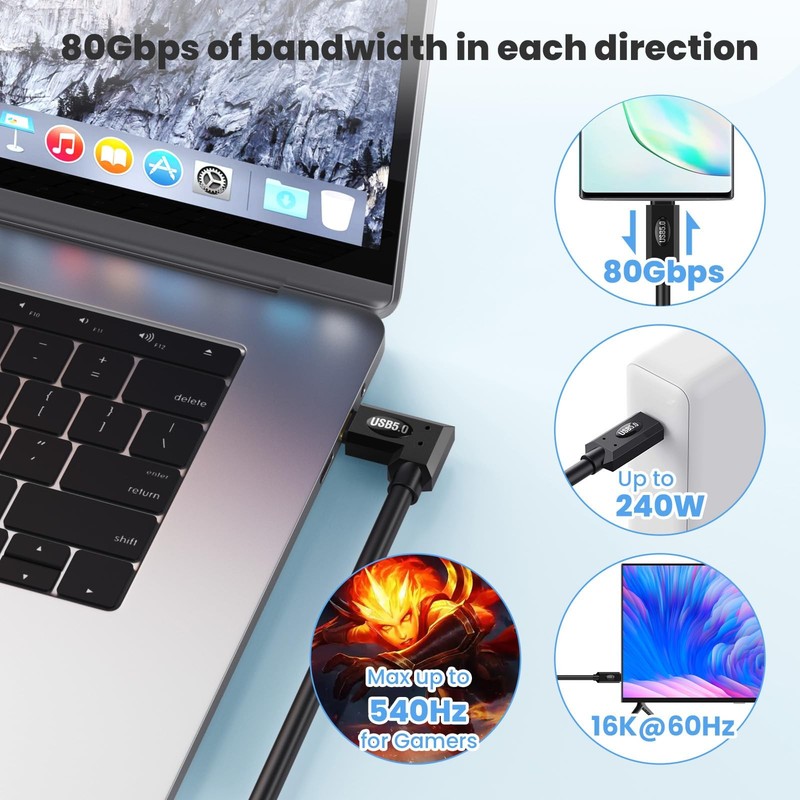 30cm Short Thunderbolt 5 Cable PD3.1 240W 80Gbps 16K HD Display Male C gallery