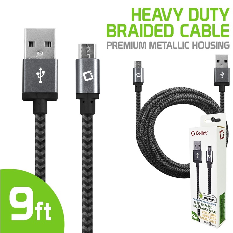 Cellet Premium Braided & Metallic Housing 9 Ft. Micro USB Charging/Data Cable