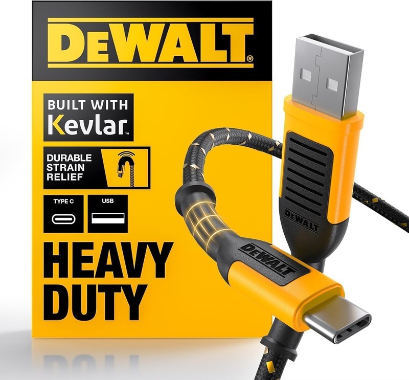 DEWALT Heavy Duty USB C Cable, Premium Braided Nylon USB A to Type C Charger