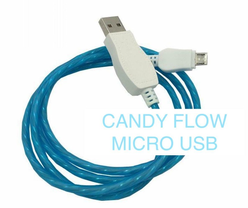 CANDY FLOW LED Light flash USB Charger cable for ALL MICRO-B USB phones/devices