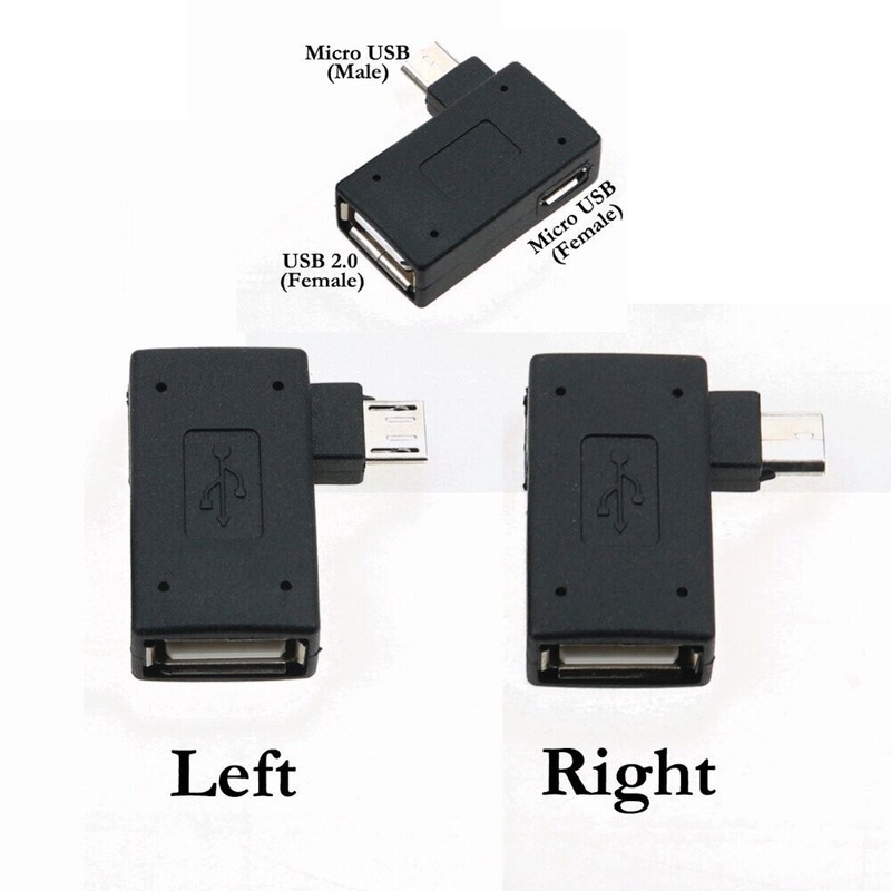 Micro USB Left Right 90° Angle to Type-A Female OTG w/ Power Adapter Converter gallery