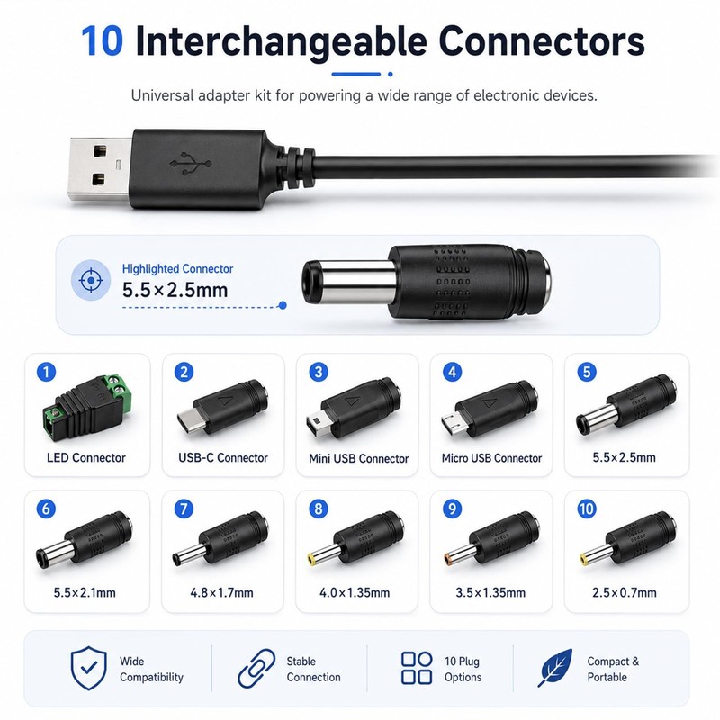 Universal Charger Power Core 5V Universal DC Power Cable USB to DC Charging C... gallery