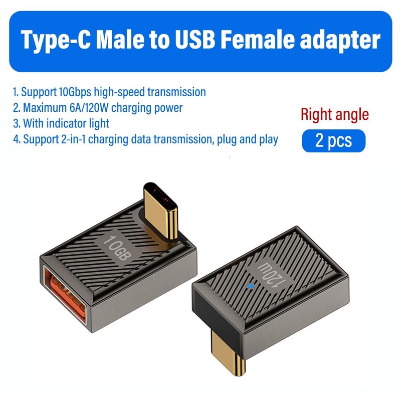 Type C Male To USB 3.0 A Female Charger Converter 10Gbps OTG Right Angle 2 PK gallery