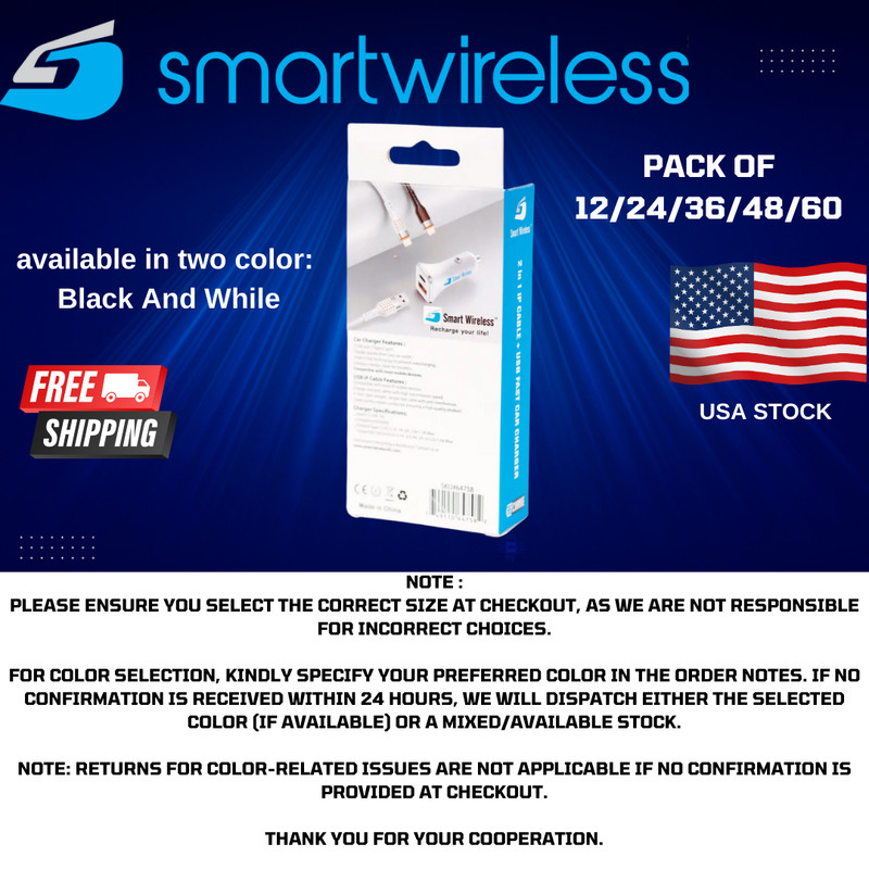 Pack of 12 2 in 1 iPhone 3.1A 6Ft Cable & USB TypeC Car Charger Adapter Lot gallery