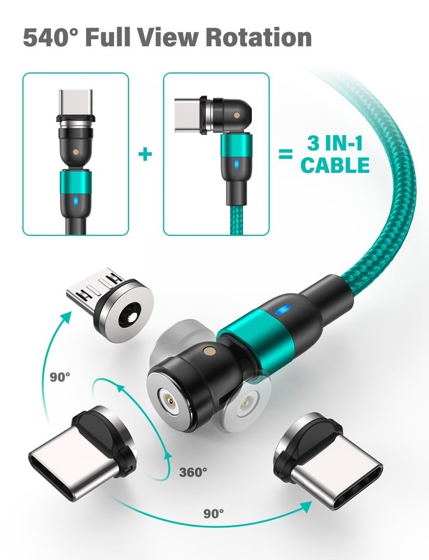 Magnetic Charging Cables - Braided, 360° Rotation & Dustproof for All Devices gallery