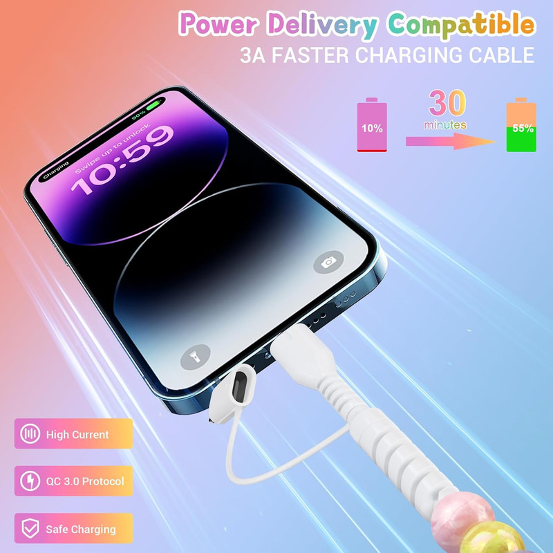Aolcev USB C Cable for Iphone Charging Cord 3.3FT 2 in 1 Multi Cute Beaded Phone gallery