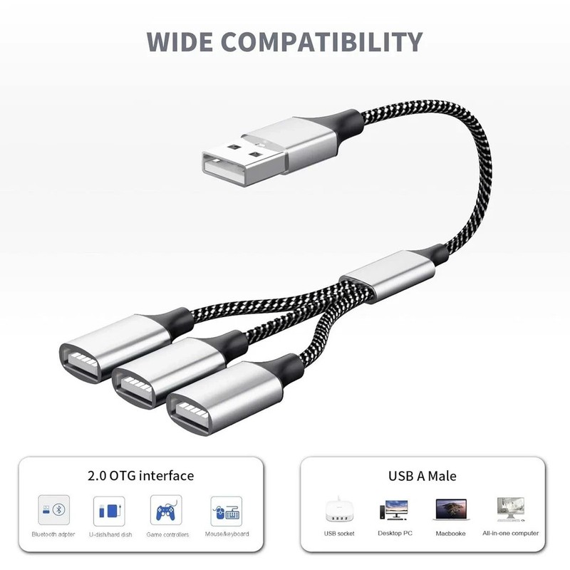 "USB Male to 3 Female Extension Cord Connector Data Charger Split Adapter " gallery