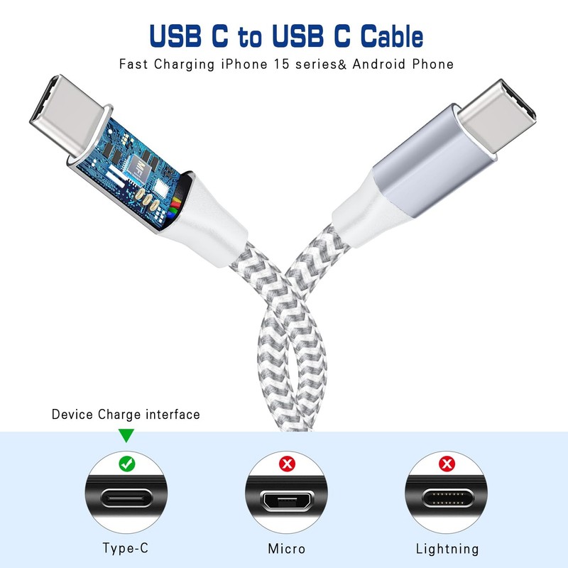 1FT USB to USB Cable, 2-Pack USB Charger Cord Nylon Braided Short usbc Cable,... gallery