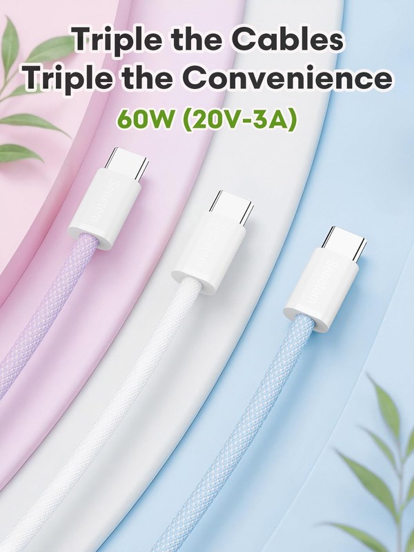USBC to USB C Cable 10FT 3-Pack 60W (20V/3A), Type C to C Long Charger Cord F... gallery