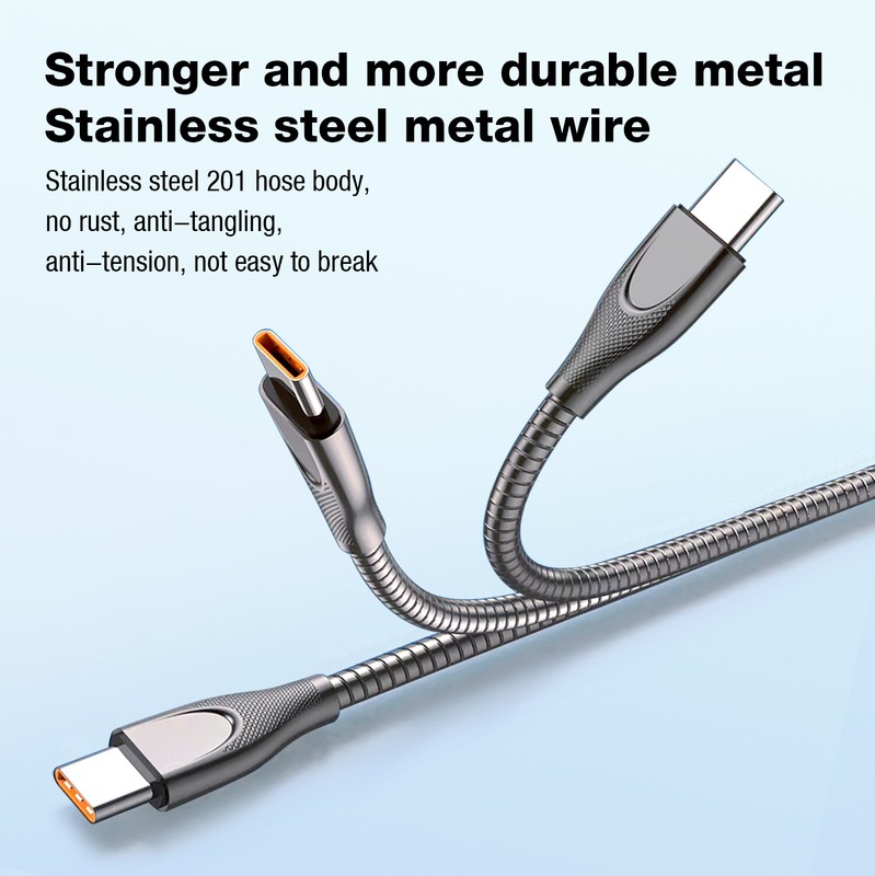 60W USB C to C Fast Charging Cable Metal Armor Braided Cord 3.3FT for Laptop gallery