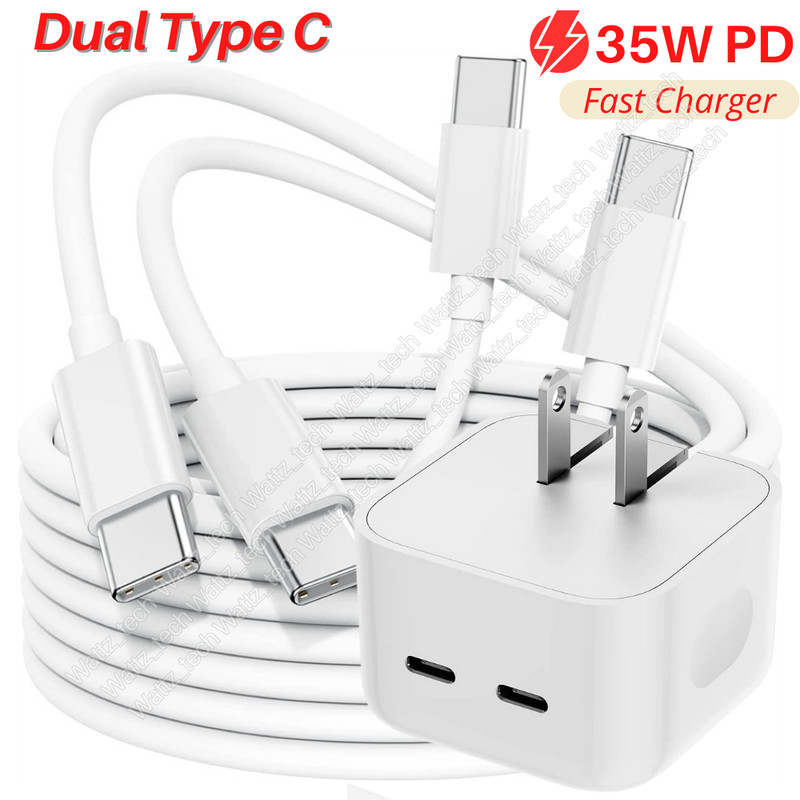 35W Dual PD Fast Charger Block Type C Cable USB C For iPhone 15 Pro iPad Samsung
