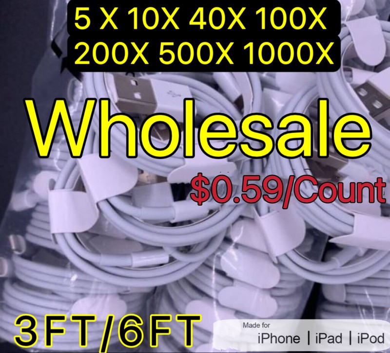 Wholesale Bulk Lot USB Cable 3Ft 6Ft For Apple iPhone 14/13/12/11/8 Charger Cord